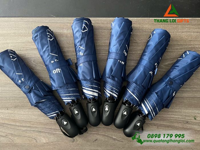 Ô Dù Cầm Tay Gấp 3 Màu Xanh Đậm In Logo Doanh Nghiệp Watermelon 