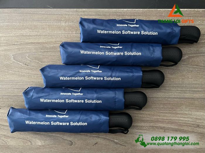 Ô Dù Cầm Tay Gấp 3 Màu Xanh Đậm In Logo Doanh Nghiệp Watermelon 