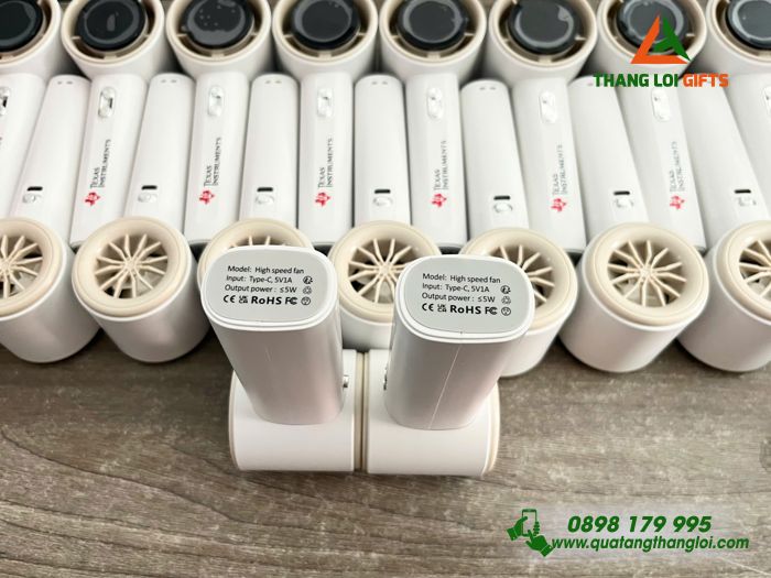 Quạt Cầm Tay Mini 4.000mAh Màu Trắng Ngà In Logo Doanh Nghiệp TEXAS INSTRUMENTS