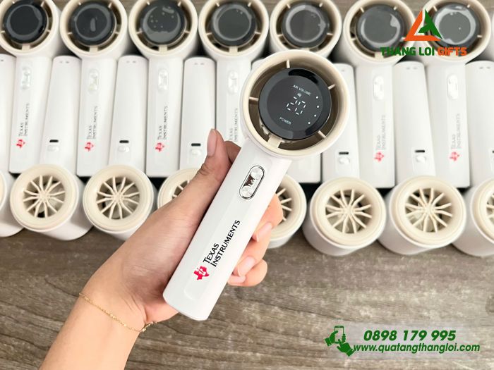 Quạt Cầm Tay Mini 4.000mAh Màu Trắng Ngà In Logo Doanh Nghiệp TEXAS INSTRUMENTS