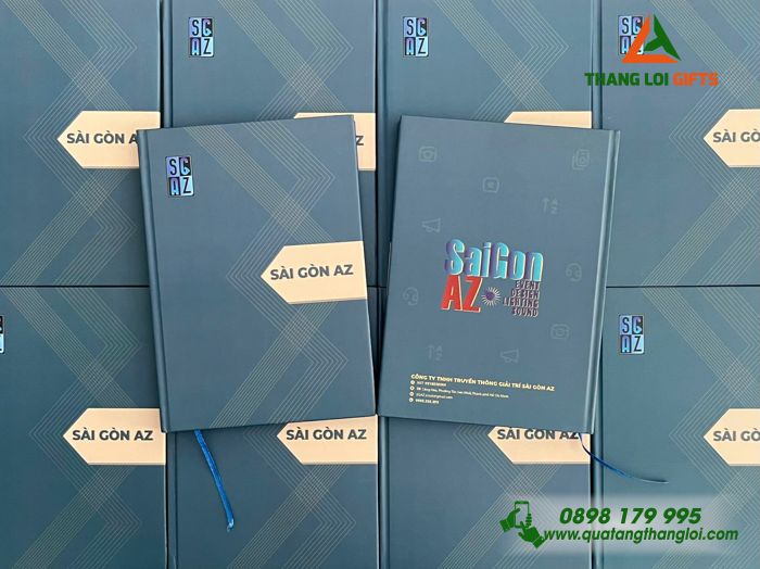 Sổ Tay Dán Gáy A5 Màu Xanh In Logo Hình Ảnh Doanh Nghiệp Sài Gòn AZ