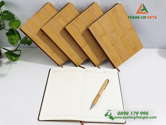 Sổ Da Dán Gáy A5 Gỗ In Khắc Logo Theo Yêu Cầu