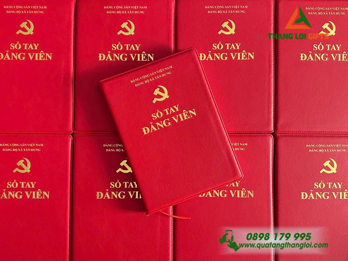 Sổ Da Dán Gáy A5 Màu Đỏ Ép Kim Vàng Logo Đảng Làm Quà Tặng Đảng Viên