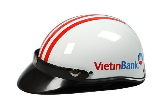 Nón Bảo Hiểm Haly in logo ngân hàng VietinBank làm quà tặng cho khách hàng nhằm quảng bá thương hiệu ngân hàng