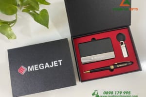 Bộ quà tặng Hộp namecard, Bút ký và USB Khắc logo MEGAJET (2)