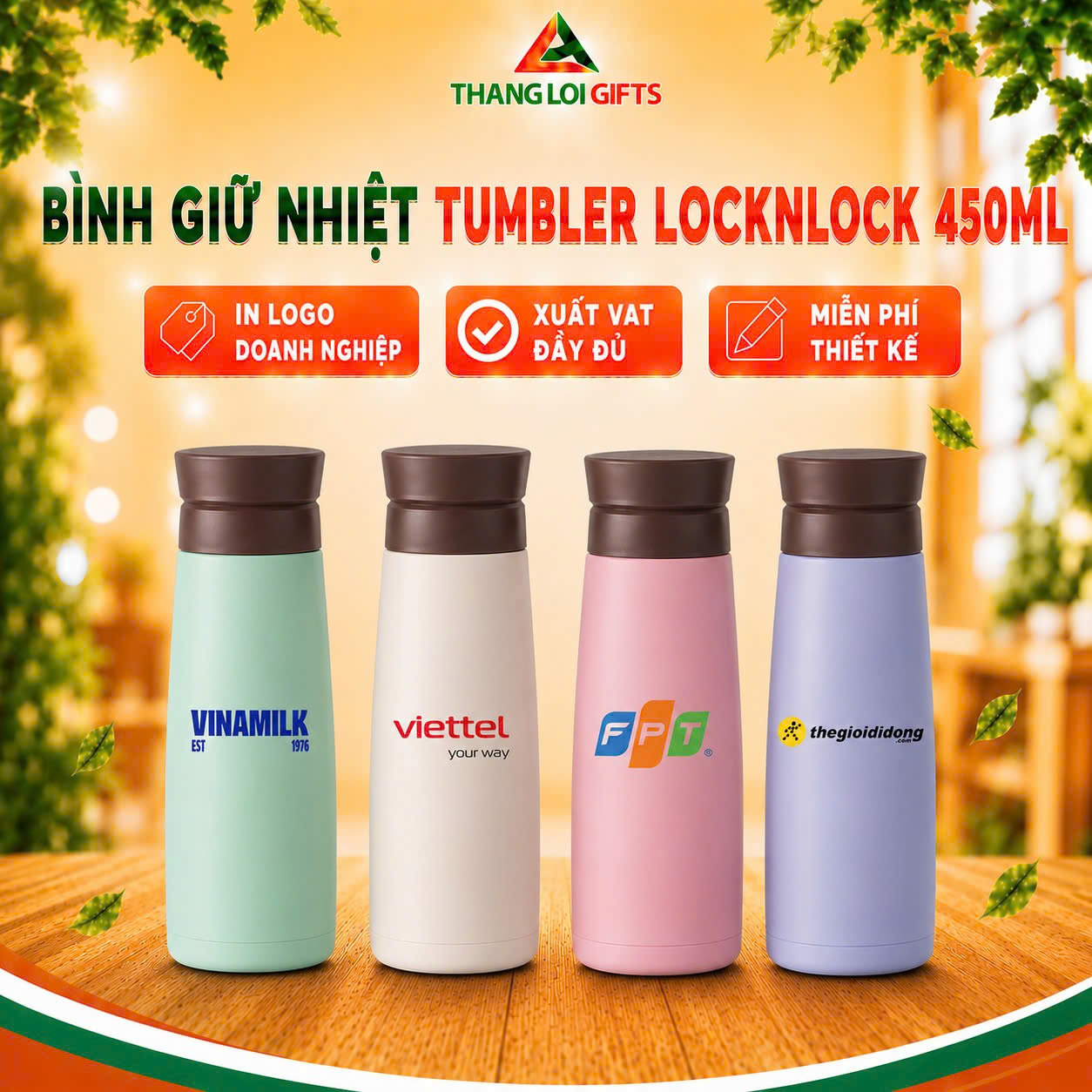 Bình Giữ Nhiệt Lock&Lock LHC4169 450ml In Khắc Logo Theo Yêu Cầu