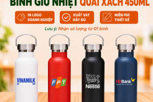 BGT 18 - Bình Giữ Nhiệt Quai Xách Inox 450ml In Khắc Logo Theo Yêu Cầu