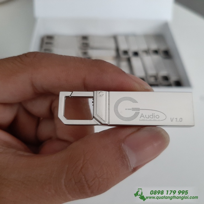 USB Kim Loại móc khóa khắc logo Âm Thanh Audio làm quà tặng khách hàng 