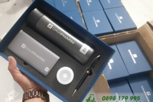 Bộ Quà Tặng(Pin SamSung+Bình Giữ Nhiệt Lock+Loa Bluetooth+Bút Kim Loại) Khắc logo DAVIPHARM làm quà tặng khách hàng