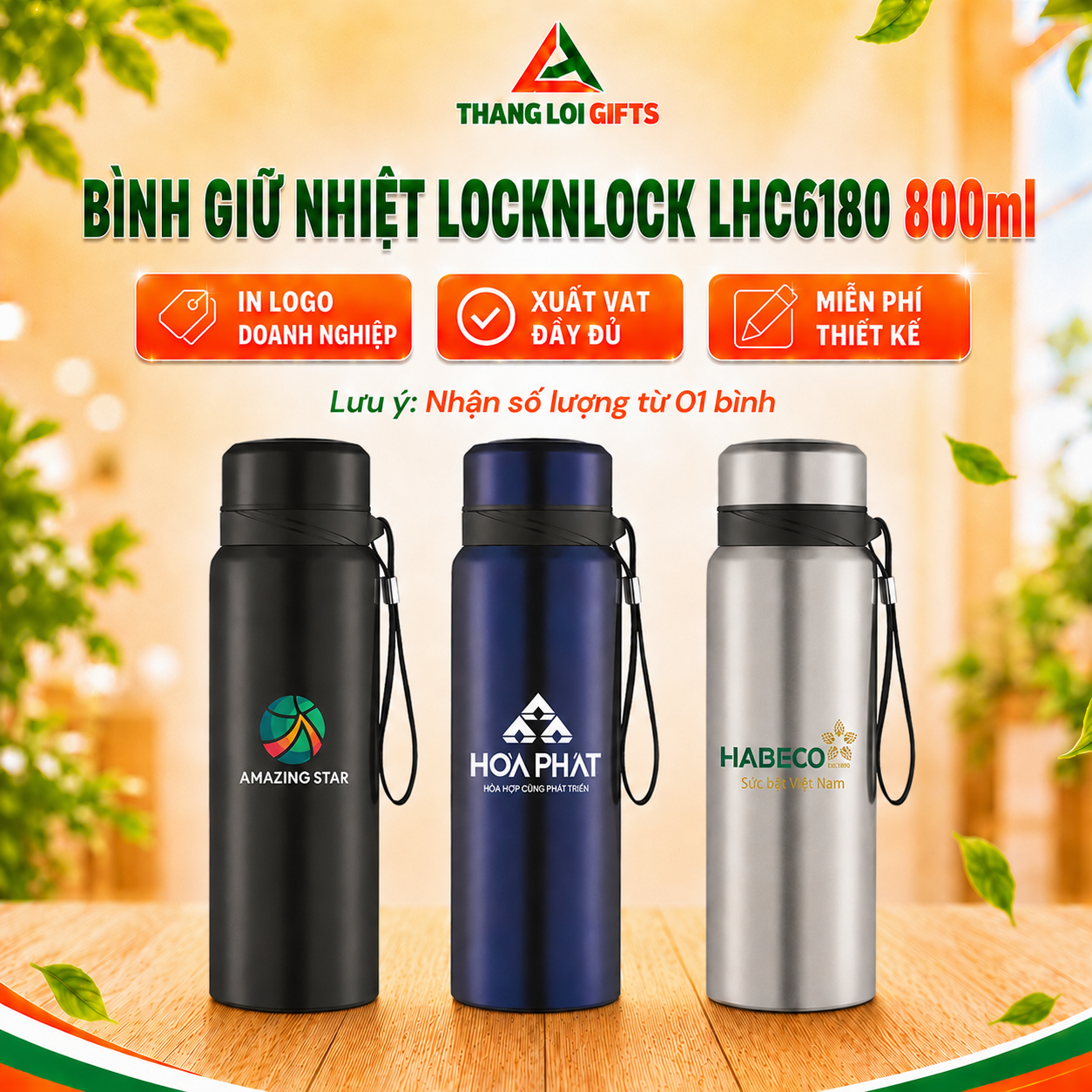 Bình Giữ Nhiệt Lock&Lock LHC6180 800ml In Khắc Logo Doanh Nghiệp