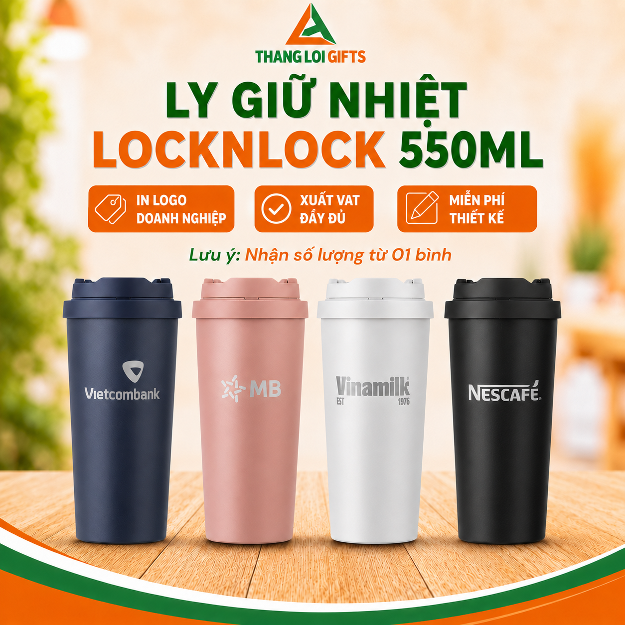 LY GIỮ NHIỆT LOCKNLOCK 550ML Ly Giữ Nhiệt Lock&Lock LHC3249 550ml In Khắc Logo Làm Quà Tặng Cao Cấp