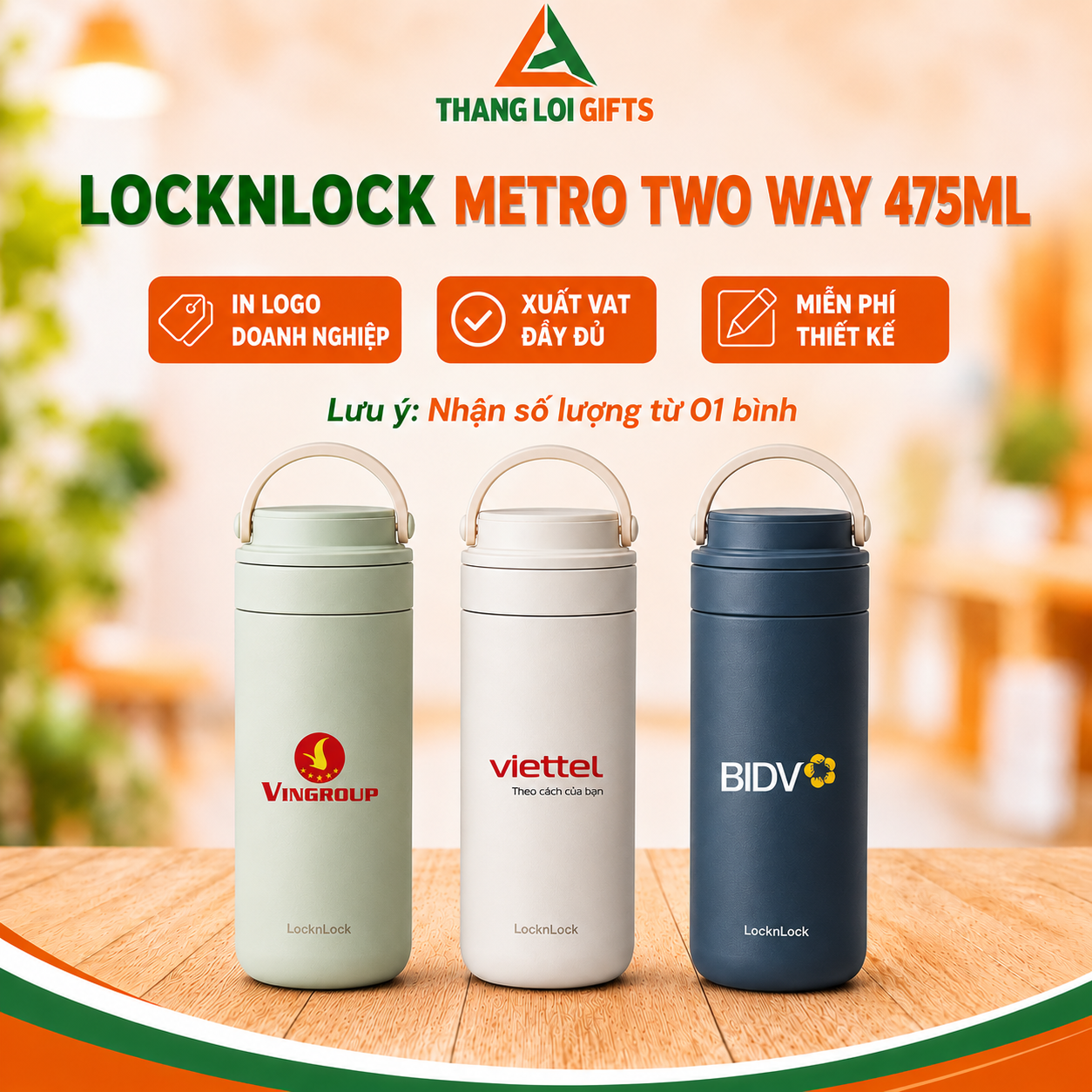 Bình Giữ Nhiệt LocknLock LHC4274 In Khắc Logo Doanh Nghiệp