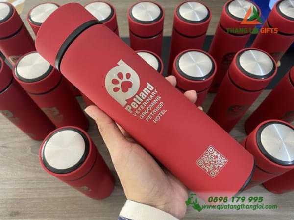 Bình giữ nhiệt Inox Màu đỏ Khắc logo doanh nghiệp PETLAND
