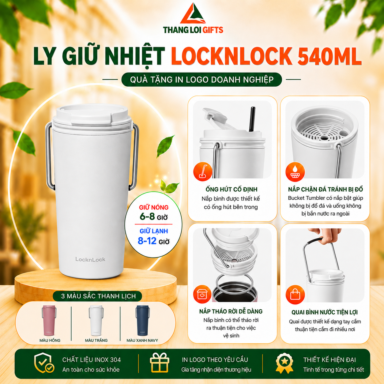 LY GIỮ NHIỆT LOCKNLOCK 540ML Ly Giữ Nhiệt Lock&Lock LHC4269 540ml - In Khắc Logo Quảng Bá Thương Hiệu