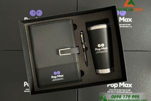 Giftset - Bộ Quà Tặng Cao Cấp (Sổ+ Ly+ Bút) Màu Đen In Khắc Logo Pop Max