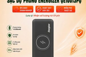 Pin Dự Phòng Energizer 10000 mAh QE10013PQ Màu Đen In Logo VIETNAM RUBBER GROUP