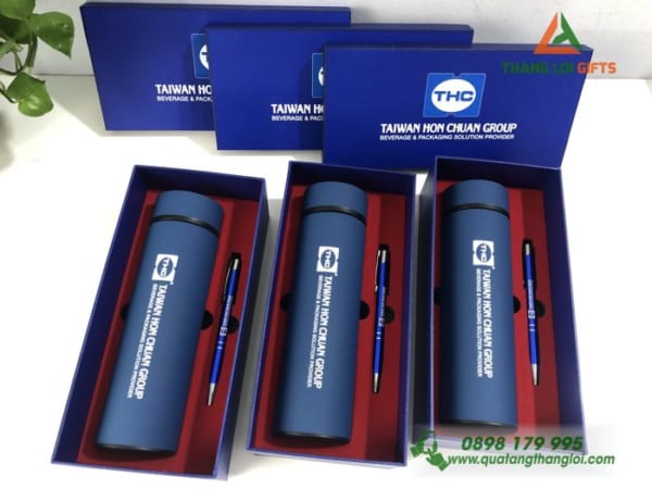 Set quà tặng Bình giữ nhiệt & Bút ký In khắc logo THC (TAIWAN HON CHUAN GROUP)