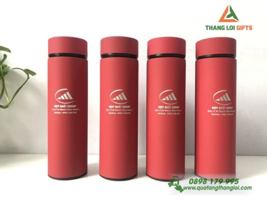 Bình giữ nhiệt inox Màu đỏ - Khắc logo Doanh nghiệp Hợp Nhất Group