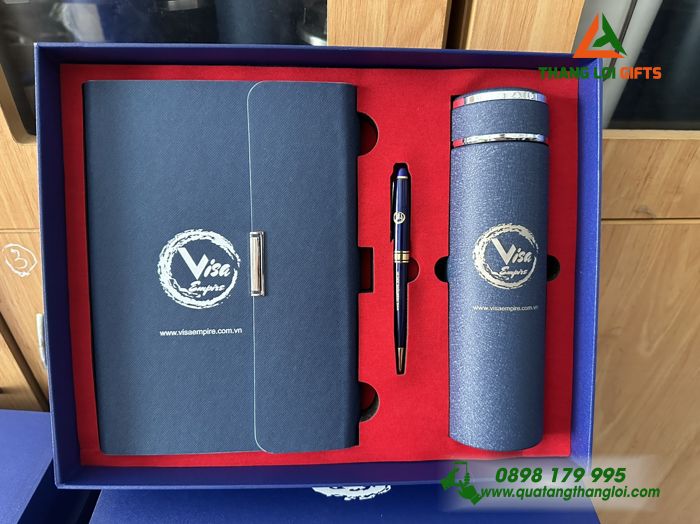 Bộ quà tặng Giftset (Sổ+ Bình+ Bút) - In khắc logo Visa Empire