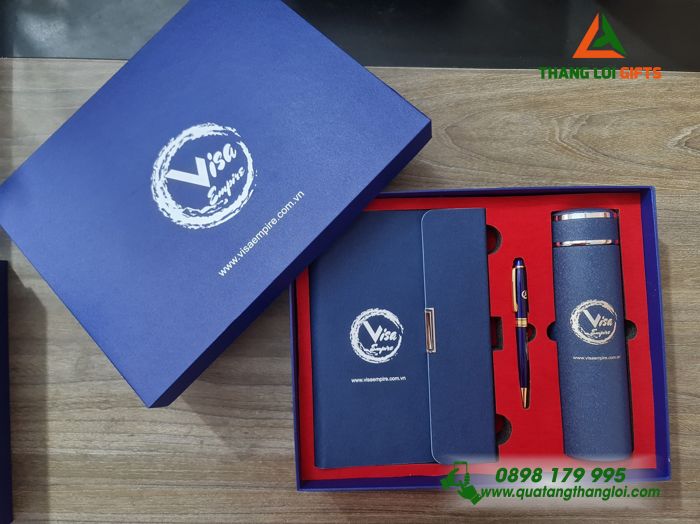 Bộ quà tặng Giftset (Sổ+ Bình+ Bút) - In khắc logo Visa Empire