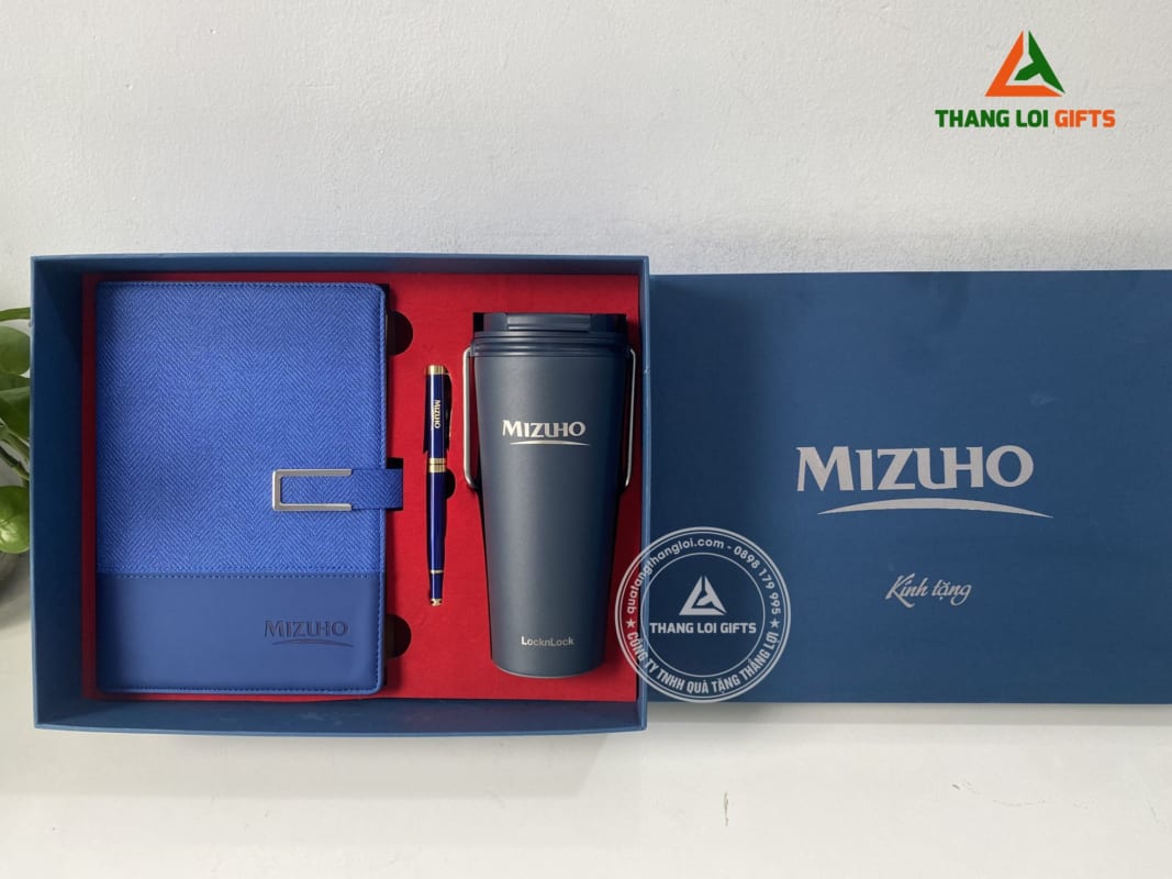 Bộ Giftset 3 món Cao cấp (Sổ+ Ly locknlock+ Bút) - In Bộ Giftset 3 món Cao cấp (Sổ+ Ly locknlock+ Bút) - In khắc logo MIZUHOkhắc logo MIZUHO