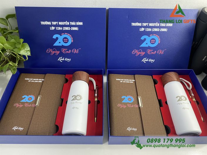 Giftset (Sổ+ Bình+ Bút) - In nội dung nhân ngày trở về thăm trường sau 20 năm