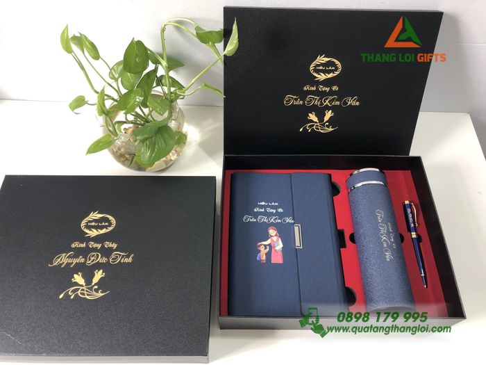 Bộ Giftset 3 món (Sổ+ Bình+ Bút) - In khắc nội dung tri ân Thầy cô