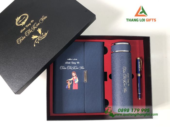 Bộ Giftset 3 món (Sổ+ Bình+ Bút) - In khắc nội dung tri ân Thầy cô