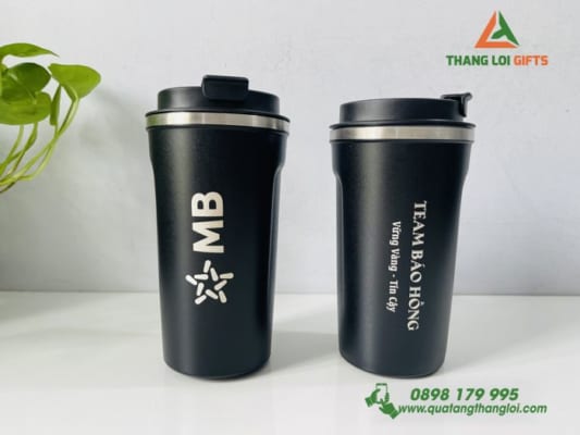 Quà tặng độc đáo: Ly giữ nhiệt Coffe Mug Màu đen - Khắc logo MB Bank