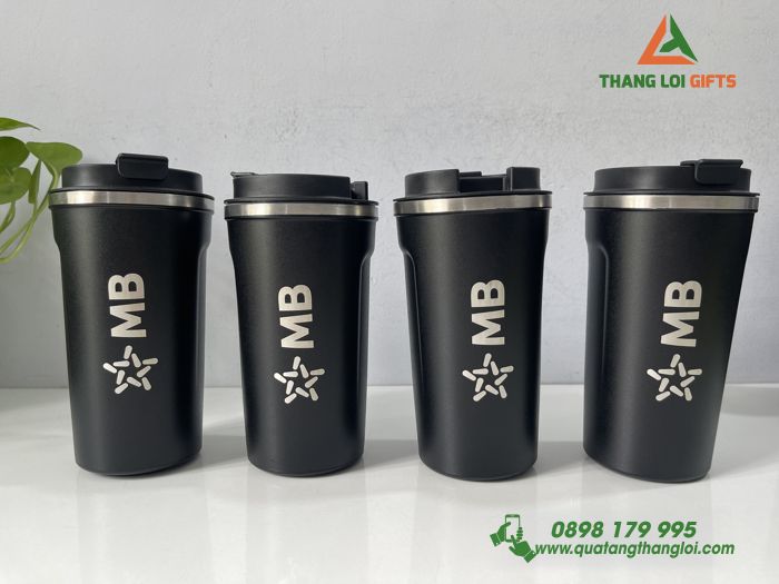 Quà tặng độc đáo: Ly giữ nhiệt Coffe Mug Màu đen - Khắc logo MB Bank