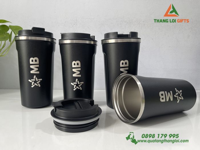 Quà tặng độc đáo: Ly giữ nhiệt Coffe Mug Màu đen - Khắc logo MB Bank