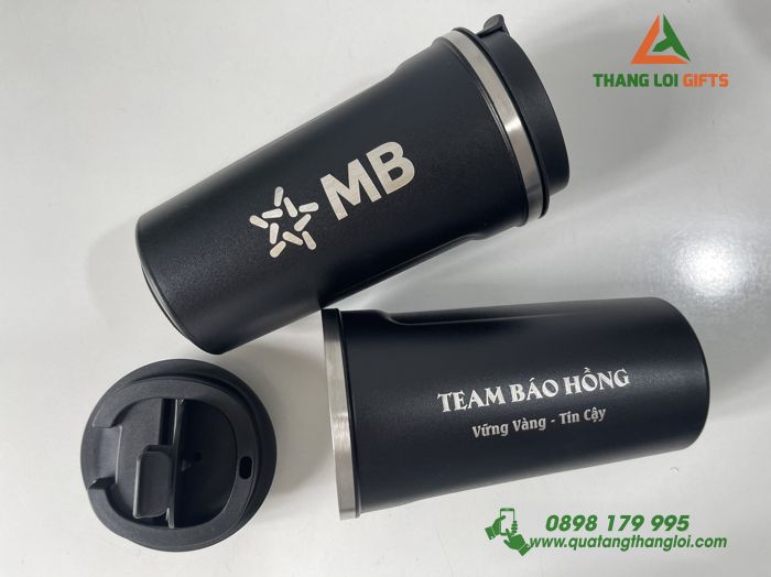 Quà tặng độc đáo: Ly giữ nhiệt Coffe Mug Màu đen - Khắc logo MB Bank