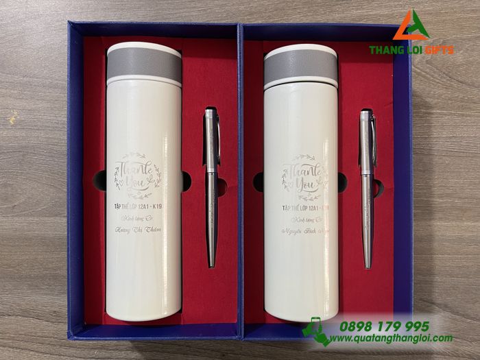 Bộ Giftset tinh tế (Bình giữ nhiệt+ Bút ký) - In khắc nội dung Tri Ân