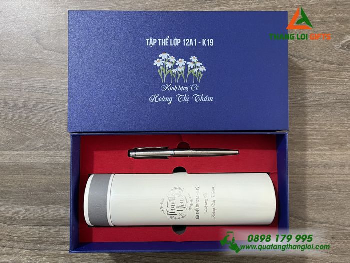 Bộ Giftset tinh tế (Bình giữ nhiệt+ Bút ký) - In khắc nội dung Tri Ân