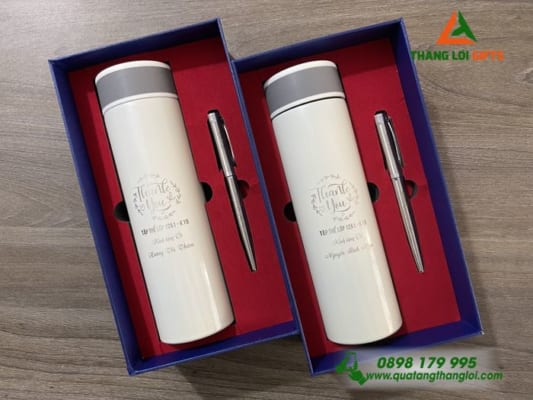 Bộ Giftset tinh tế (Bình giữ nhiệt+ Bút ký) - In khắc nội dung Tri Ân