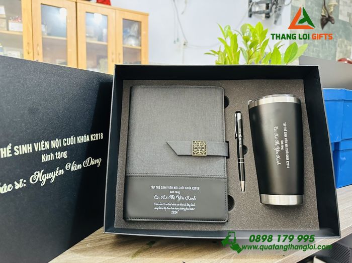 Bộ quà tặng Giftset (Sổ tay+Ly+ Bút) - In khắc nội dung tri ân Thầy cô