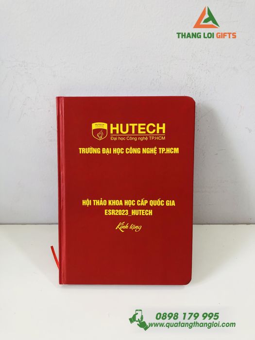 Sổ tay dán gáy Màu đỏ - In logo Trường Đại học HUTECH