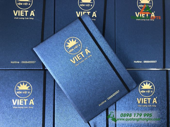 Sổ tay dán gáy Màu xanh Cao cấp - Ép kim vàng logo VIET A