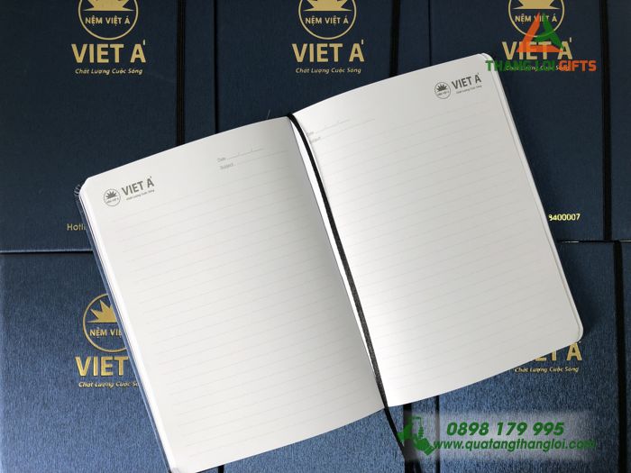 Sổ tay dán gáy Màu xanh Cao cấp - Ép kim vàng logo VIET A