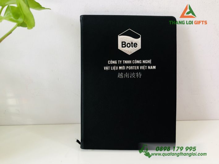 Sổ tay dán gáy Màu đen Sang trọng - Ép kim logo BOTE