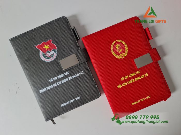 Sổ tay dán gáy - In logo Hội CCBCS+ Đoàn TNCS HCM Xã Đoàn Kết