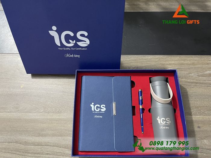 Bộ Giftset (Sổ tay+ Bút+ Bình giữ nhiệt Lock&Lock) - In khắc logo ICS