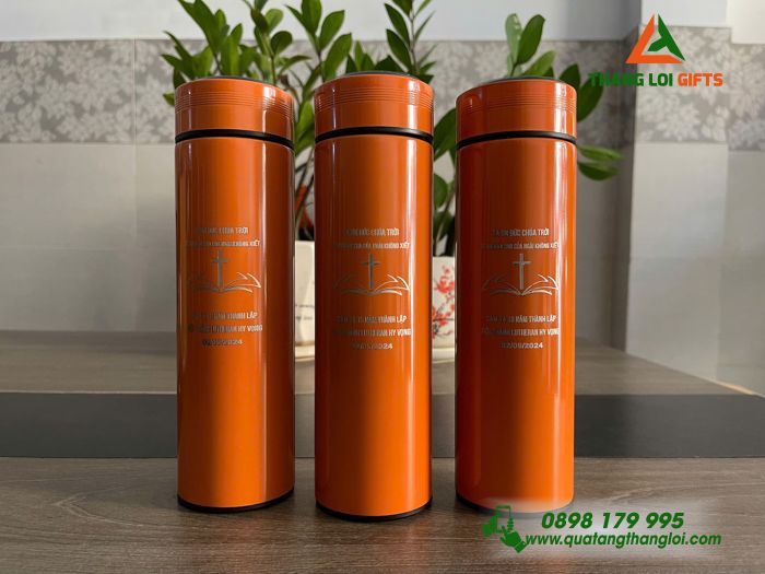 Bình giữ nhiệt Inox Màu cam - Khắc logo Hội thánh Lutheran Việt Nam