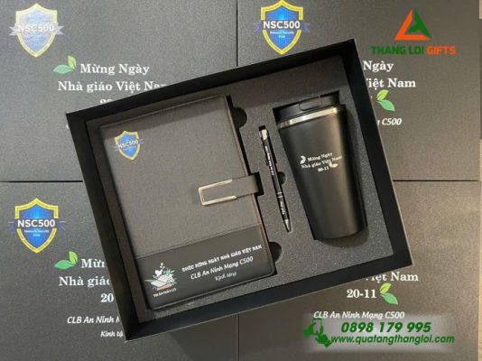 Set Quà Tặng (Sổ+ Ly+ Bút) Màu Đen - In Khắc Logo CLB An Ninh Mạng C500