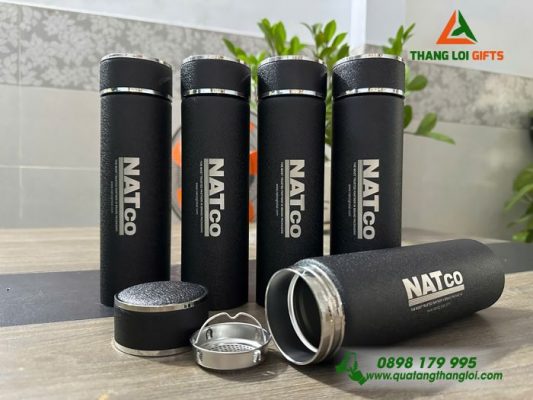 Bình Giữ Nhiệt 500ml Sơn Nhám Màu Đen - Khắc Tên Doanh Nghiệp NATCO