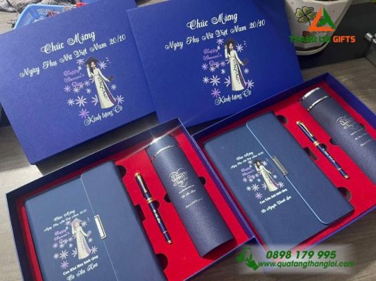 Bộ Quà Tặng Ý Nghĩa (Sổ+ Bình+ Bút) Màu Xanh - In Khắc Nội Dung Tri Ân Thầy Cô Giáo