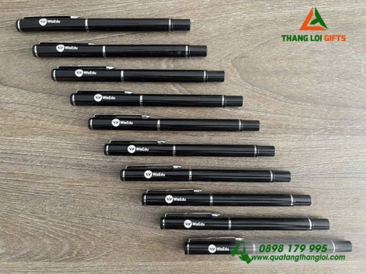 Bút Ký Kim Loại Màu Đen Khoen Bạc - Khắc Logo WisEDU
