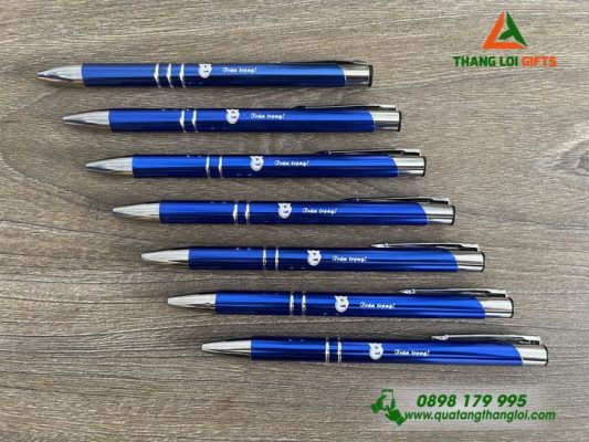 Bút Bi Kim Loại Bấm Màu Xanh - Khắc Logo Đoàn Thanh Niên