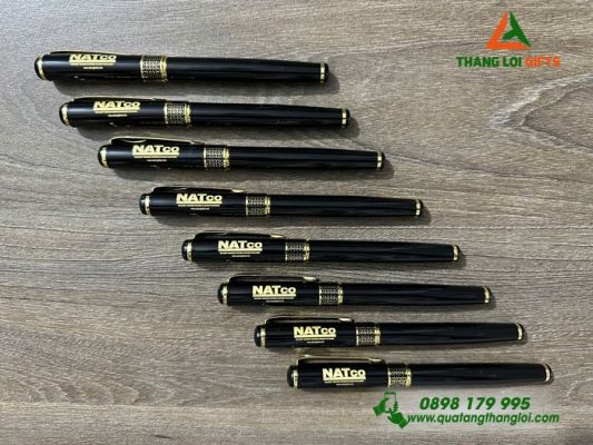 Bút Ký Kim Loại Khoen Tổ Ong Màu Đen Khoen Vàng - Khắc Logo Doanh Nghiệp NATCO