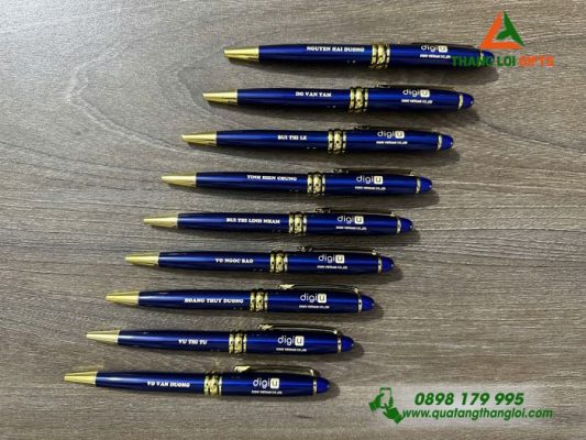Bút Ký Kim Loại Xoay Màu Xanh Khoen Vàng - Khắc Logo Doanh Nghiệp DIGIU